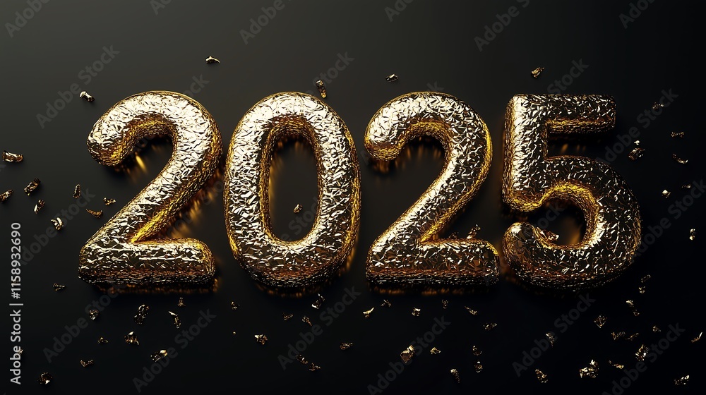 golden texture 2025 3d text on black background, new year golden texture 2025 3d text on black background, new year