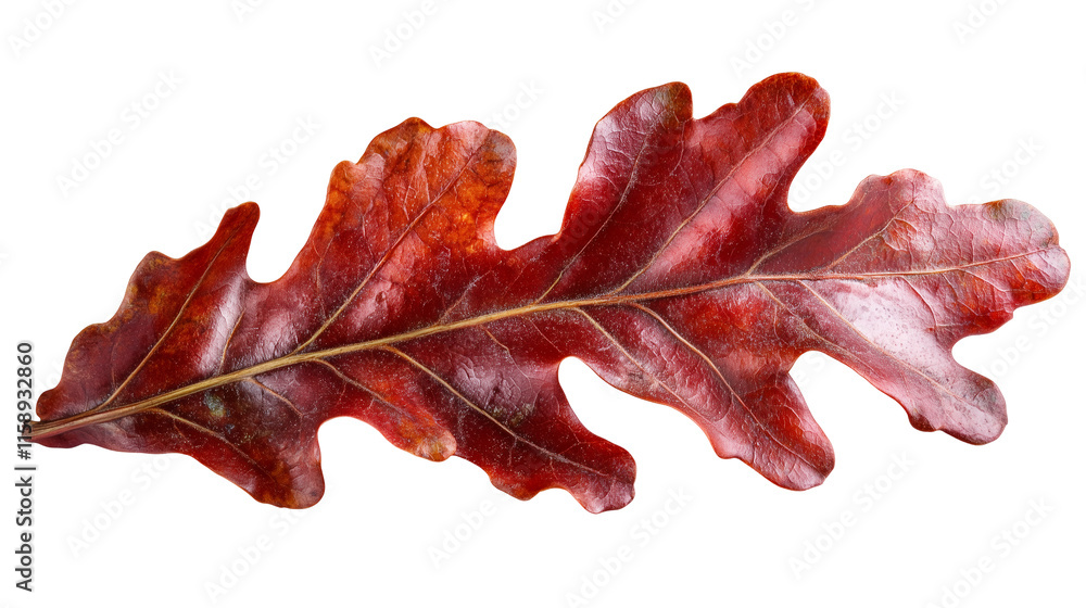 Fototapeta premium Single Red Autumn Oak Leaf Isolated on transparent background