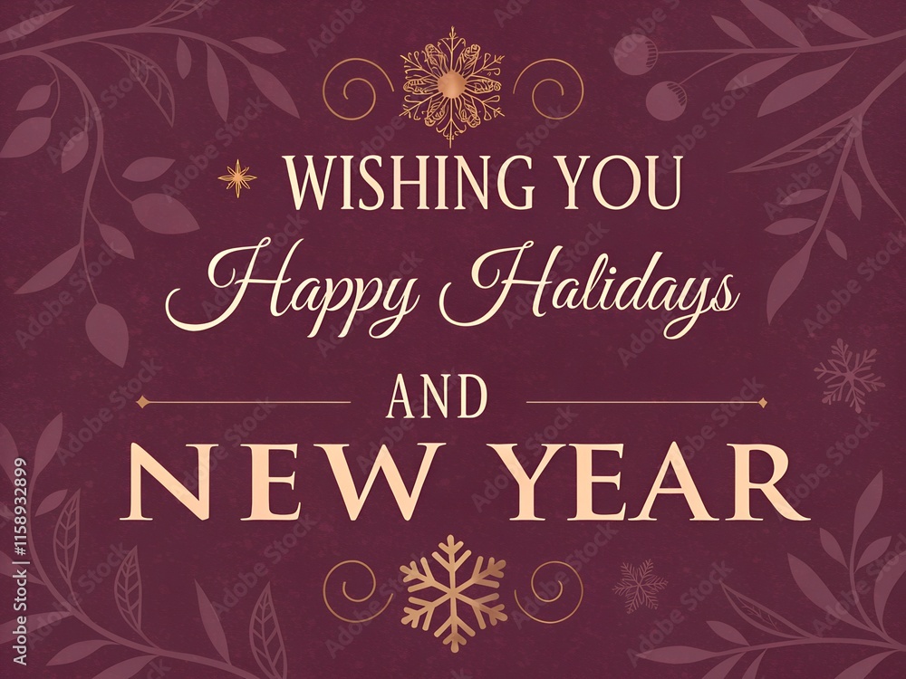 Wishing you happy holidays and New Year greeting golden colour and pink background Wishing you happy holidays and New Year greeting golden colour and pink background