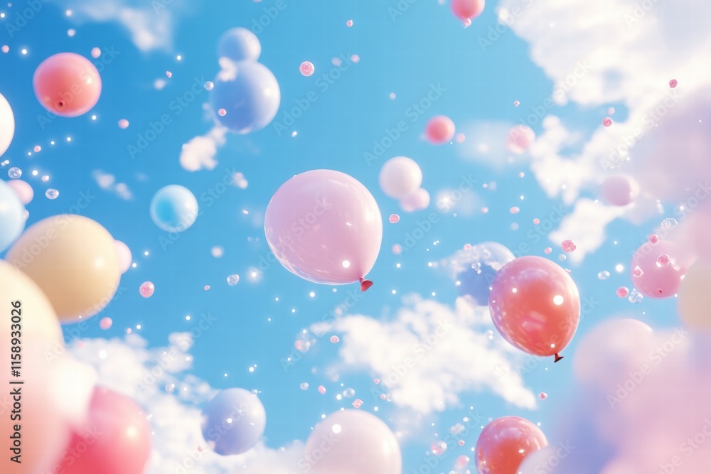 Colorful balloons float joyfully in a bright clear sky during a sunny day. Generative AI Colorful balloons float joyfully in a bright clear sky during a sunny day. Generative AI