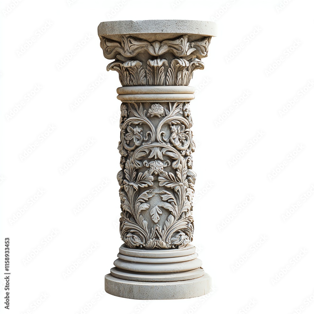Detailed ornamental stone column on white isolate background. Detailed ornamental stone column on white isolate background.
