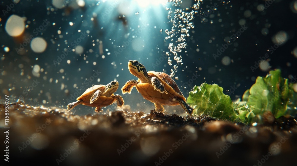 Baby Turtles Splashing Fun. Baby Turtles Splashing Fun.