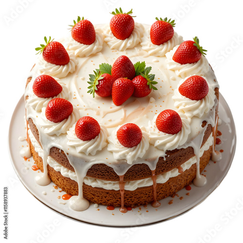 Piece of cake with berries on plate isolated