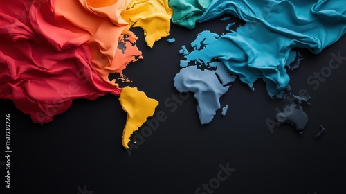 A vibrant world map featuring blended textures and colors, capturing the diversity and creativity of artistic representation of geographical forms. photo