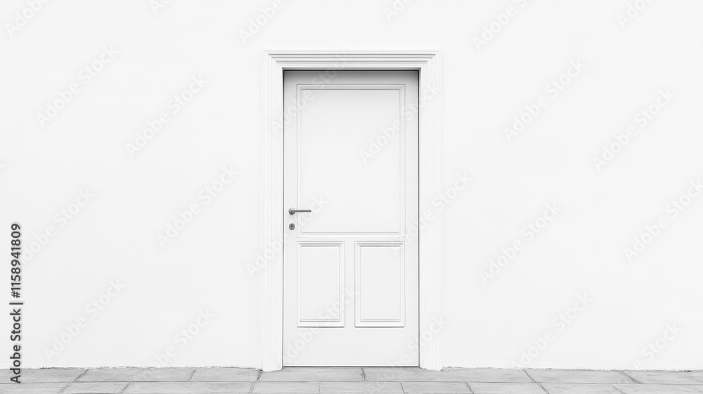 Sleek Minimalist White Door Against Flat Background Sleek Minimalist White Door Against Flat Background