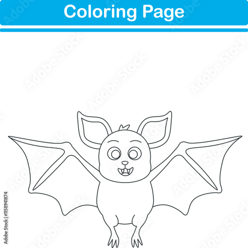 Funny cartoon bat. Coloring pages. Vector illustration