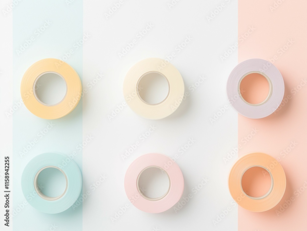 Flat Lay of Pastel Washi Tapes on Colorful Background Flat Lay of Pastel Washi Tapes on Colorful Background