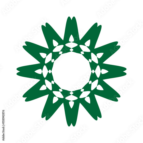 flower or floral ornament decorative vector design. Abstract flower icon symbol vector illustration in green isolated on white
