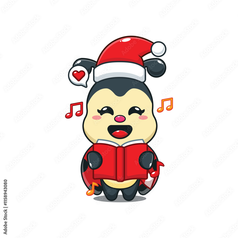 Cute ladybug sing a christmas song cartoon vector illustration. Cute ladybug sing a christmas song cartoon vector illustration.
