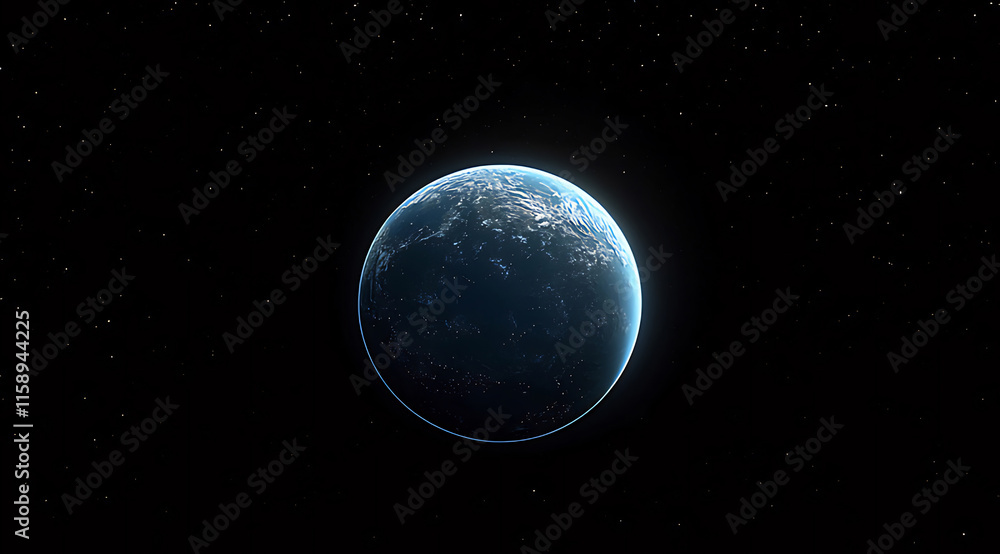 Earth at night from space, showing city lights and dark oceans against a starry backdrop. Earth at night from space, showing city lights and dark oceans against a starry backdrop.
