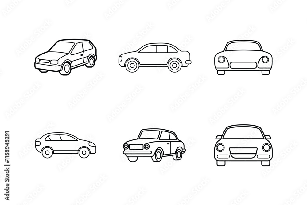 auto icon line art, set of cars vector auto icon line art, set of cars vector
