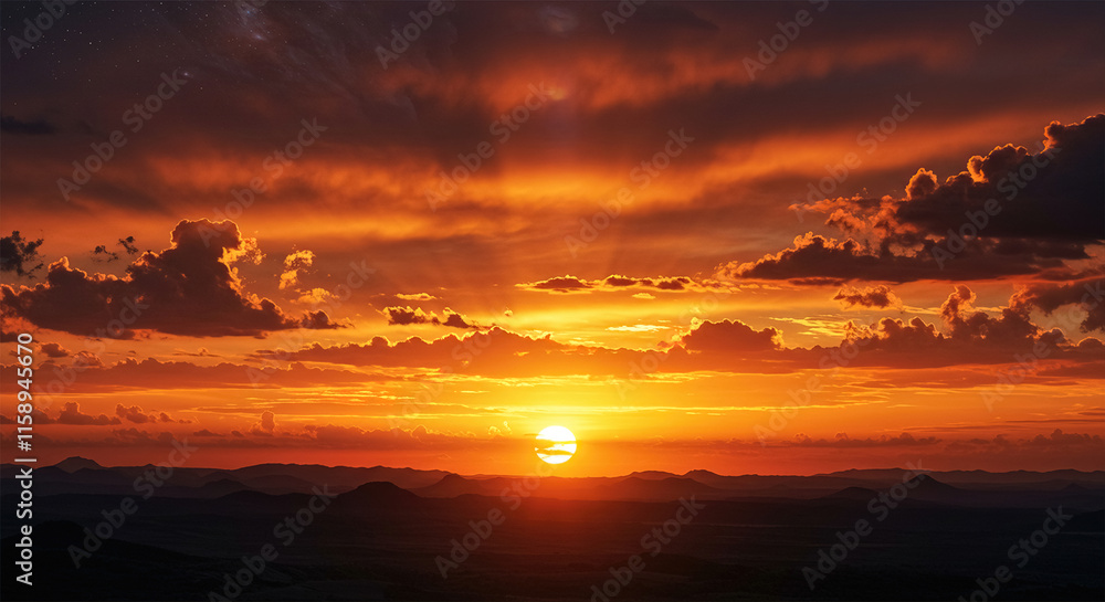 Fiery orange sunset. Fantastic dramatic sky background. Science fiction, fantasy, astrology, magic concept. Planet, galaxy, black hole, arocalypse, armageddon. Wide banner. Panorama. Fiery orange sunset. Fantastic dramatic sky background. Science fiction, fantasy, astrology, magic concept. Planet, galaxy, black hole, arocalypse, armageddon. Wide banner. Panorama.