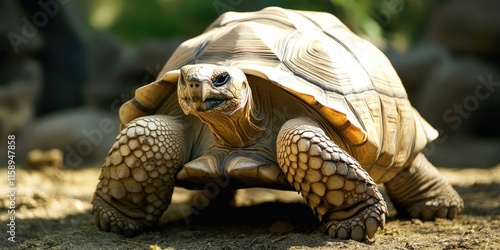 The African spurred tortoise, also known as the sulcata tortoise, is an endangered tortoise species and ranks as the third largest land tortoise species globally, showcasing its unique and impressive photo