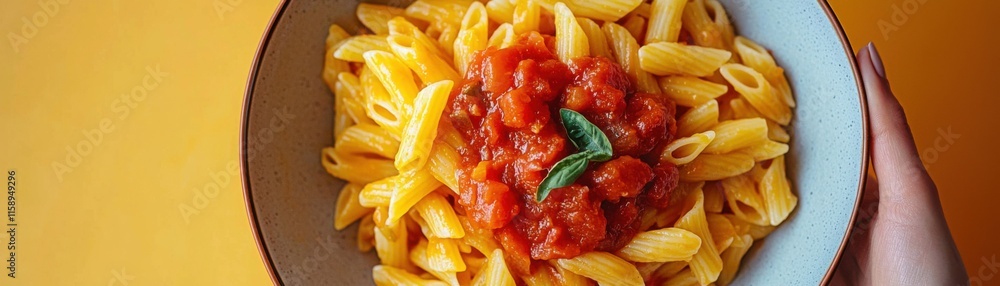 Delicious pasta with tomato sauce kitchen table food photography closeup shot topdown view culinary delight Delicious pasta with tomato sauce kitchen table food photography closeup shot topdown view culinary delight