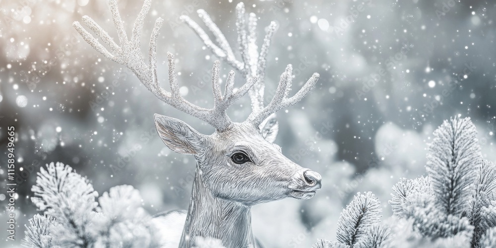 Silver deer against a gray backdrop, creating a festive and serene Christmas background. This silver deer adds elegance to any holiday scene or decor, enhancing the Christmas background beautifully. Silver deer against a gray backdrop, creating a festive and serene Christmas background. This silver deer adds elegance to any holiday scene or decor, enhancing the Christmas background beautifully.