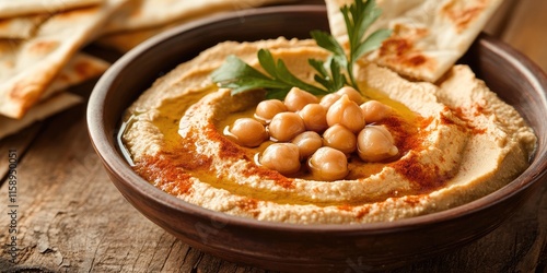 Wallpaper Mural Delicious traditional chickpeas hummus served with pita bread and topped with paprika, offering a perfect blend of flavors in this delightful chickpeas hummus dish. Enjoy the traditional chickpeas Torontodigital.ca