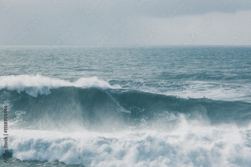 Fototapeta premium Surfer Riding a 20-Meter Giant Wave at Nazaré