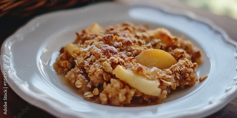 Delicious apple sugar oat crisp served in a white plate, showcasing the perfect blend of flavors in this delightful apple sugar oat crisp dish, ideal for dessert lovers. Delicious apple sugar oat crisp served in a white plate, showcasing the perfect blend of flavors in this delightful apple sugar oat crisp dish, ideal for dessert lovers.