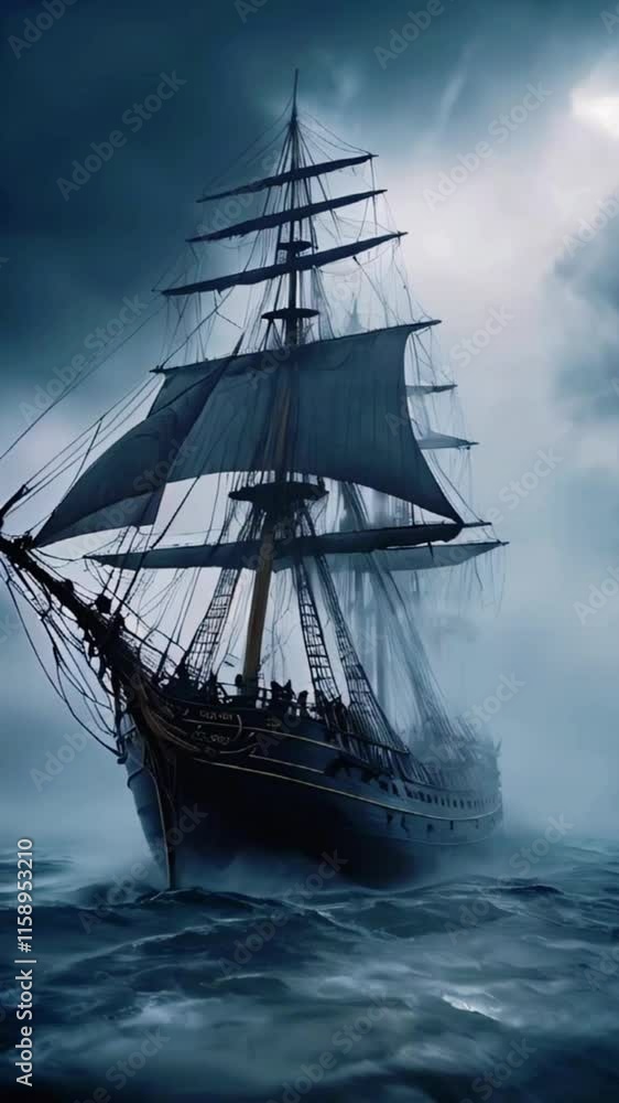 The Mary Celeste emerges from a swirling vortex of mist and light, as though crossing through dimensions, with ghostly tendrils of fog reaching out, 4k Wallpaper Background Animation Video The Mary Celeste emerges from a swirling vortex of mist and light, as though crossing through dimensions, with ghostly tendrils of fog reaching out, 4k Wallpaper Background Animation Video