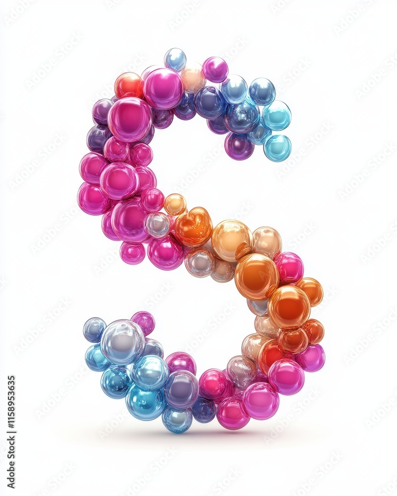 Colorful 3D Number Five Made of Bright Multi-Colored Bubbles and Spheres, Ideal for Creative Designs, Marketing, and Educational Purposes Colorful 3D Number Five Made of Bright Multi-Colored Bubbles and Spheres, Ideal for Creative Designs, Marketing, and Educational Purposes