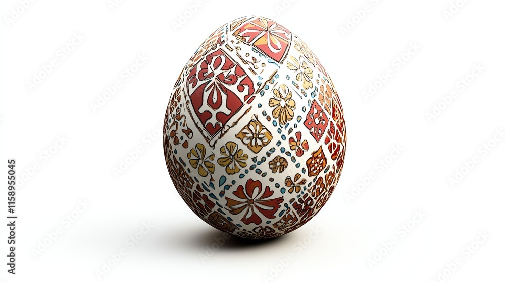 Decorative Easter egg with intricate patterns on a white isolated background. Decorative Easter egg with intricate patterns on a white isolated background.