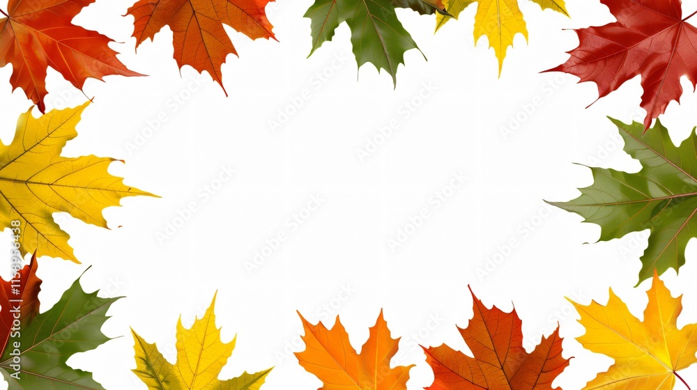 Vibrant maple leaf frame on white background Vibrant maple leaf frame on white background