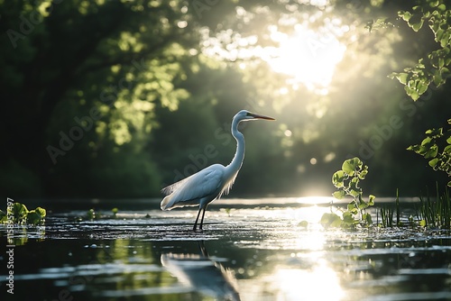 Great Egret Standing in a Wetland Habitat photo