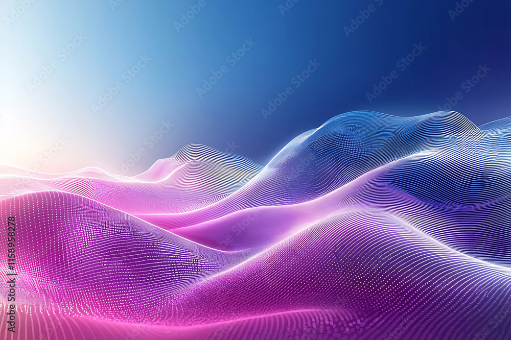 Abstract landscape with glowing pink and blue waves. Abstract landscape with glowing pink and blue waves.