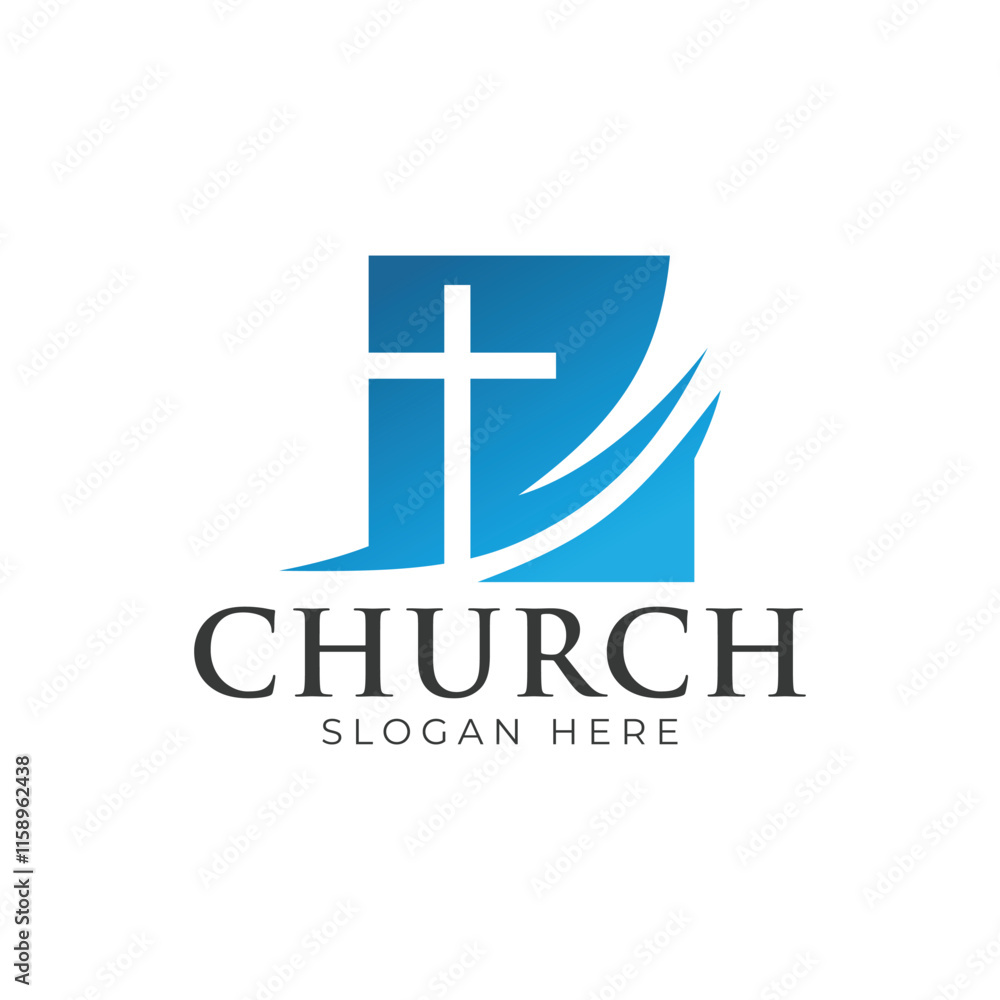 Christian Cross Church logo design vector illustration. cross logo with leaves around it Christian Cross Church logo design vector illustration. cross logo with leaves around it