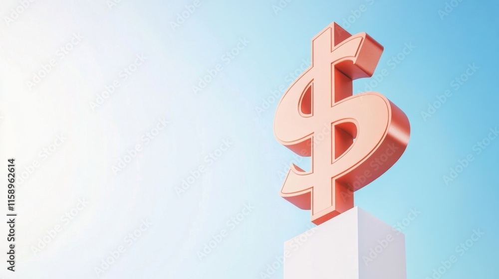 A large, stylized dollar sign stands against a bright blue sky, symbolizing finance and wealth.