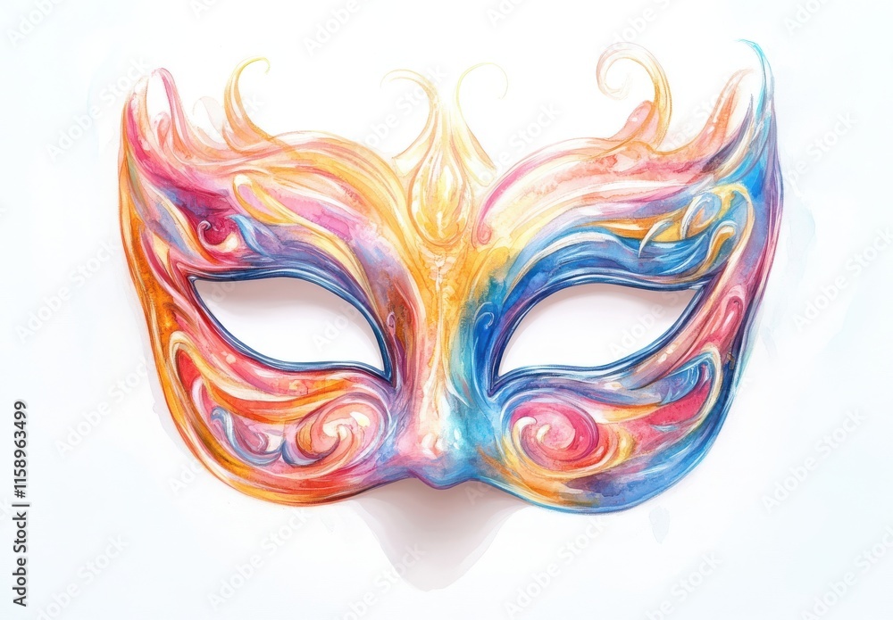 Colorful Artistic Mask Design with Swirling Patterns and Vibrant Hues for Festive Celebrations and Decorative Uses Colorful Artistic Mask Design with Swirling Patterns and Vibrant Hues for Festive Celebrations and Decorative Uses