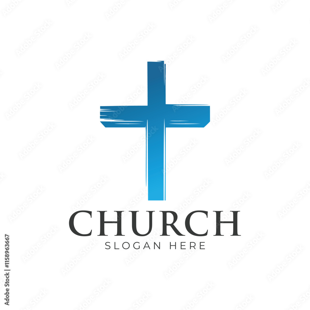 Fototapeta premium Christian Cross Church logo design vector illustration. cross logo with leaves around it