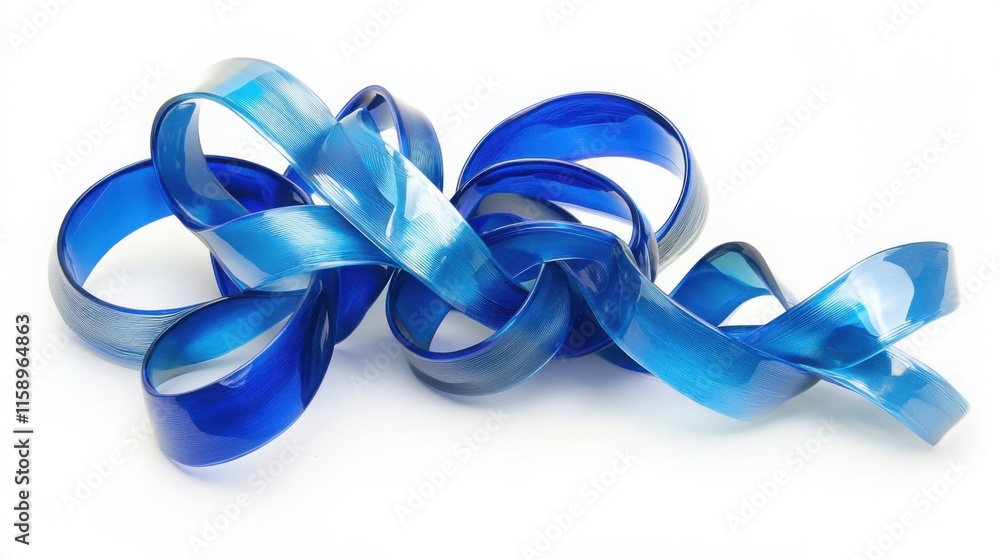 An artistic display of intertwining blue ribbons against a white background, showcasing a blend of light and dark shades creating a sense of depth. An artistic display of intertwining blue ribbons against a white background, showcasing a blend of light and dark shades creating a sense of depth.