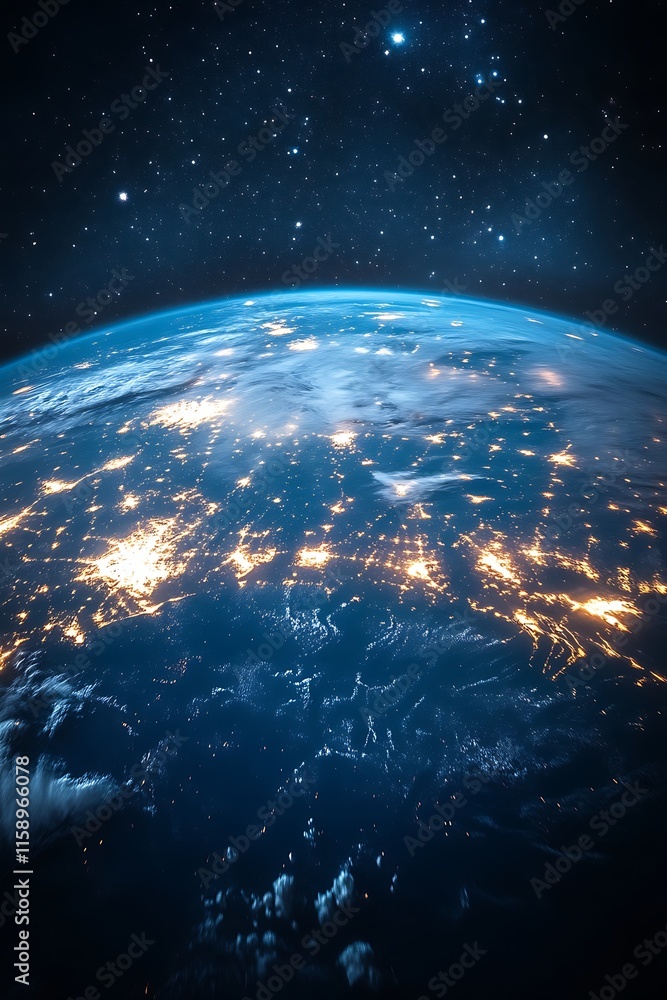 Fototapeta premium Earth at night, city lights, space view.