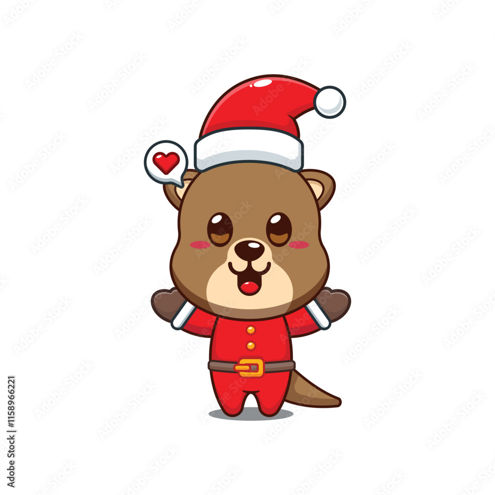 Cute otter as a santa claus in Christmas day. Cute otter as a santa claus in Christmas day.