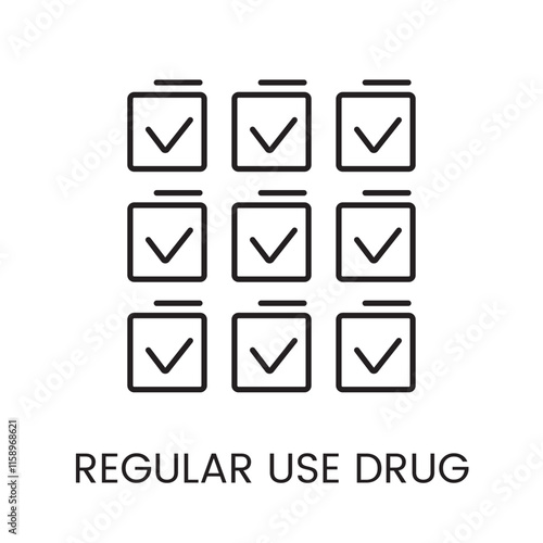 A grid of checkmarks icon in vector, representing completion of tasks or regular usage tracking, with an editable stroke