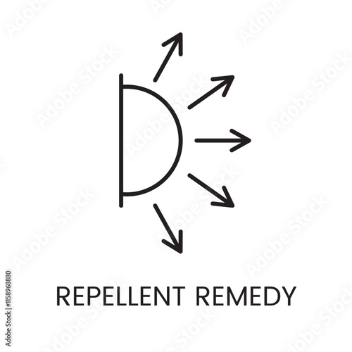 A semi circle with outward arrows icon in vector, symbolizing the effect of a repellent remedy, with an editable stroke