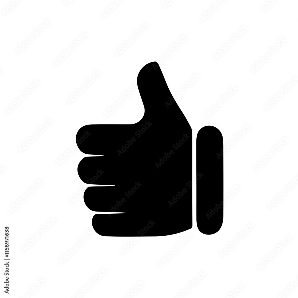 Thumbs up icon silhouette on white background Thumbs up icon silhouette on white background