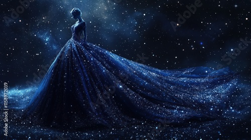 A Celestial Gown Under a Starry Night Sky