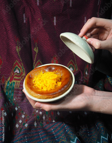 Opening Thai Custard Bowl with Golden Threads