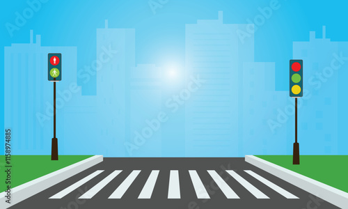 Crosswalk. Pedestrian Crossing Road. Zebra Crossing. Vector Illustration.