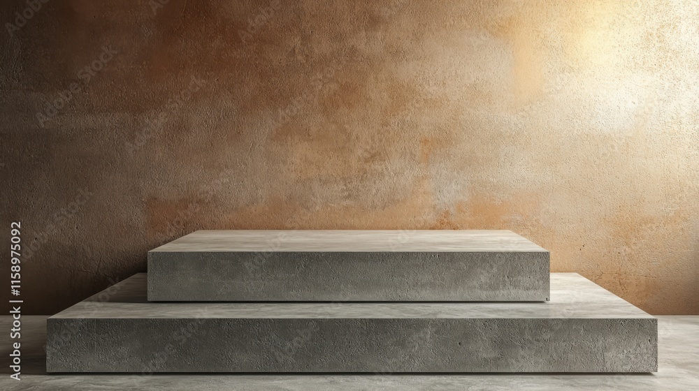 A minimalistic still life image featuring three stacked concrete blocks against a warm textured wall, creating a sophisticated and artistic atmosphere. A minimalistic still life image featuring three stacked concrete blocks against a warm textured wall, creating a sophisticated and artistic atmosphere.