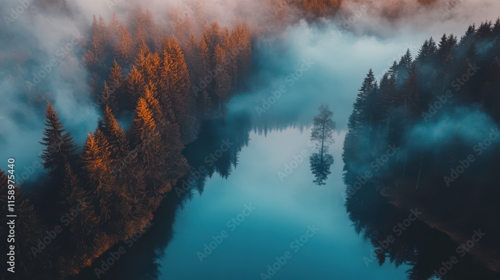 Fototapeta premium Aerial View of Smoke and Fire in Dense Forest