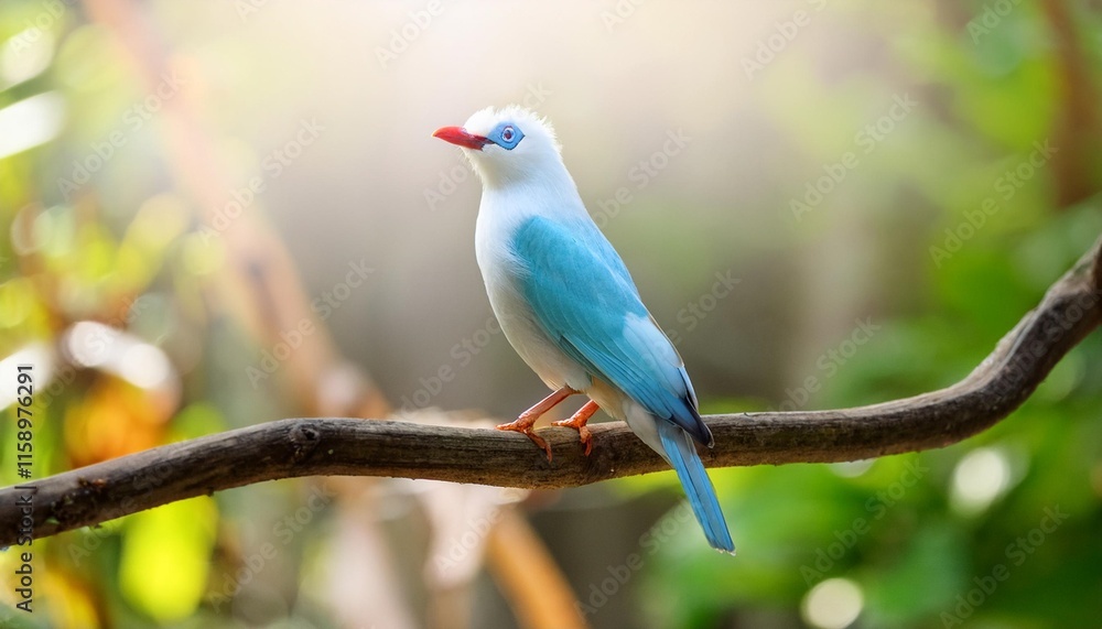 The Vibrant and Colorful Bali Starling Perched on a Branch in the Indonesian Rainforest The Vibrant and Colorful Bali Starling Perched on a Branch in the Indonesian Rainforest