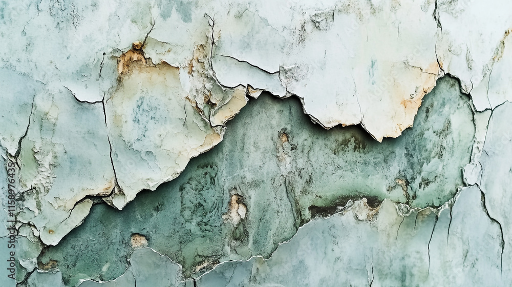 Obraz premium Cracked and peeling wall surface with layers of texture and color in a weathered appearance