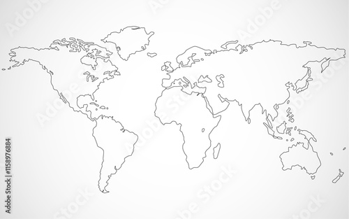 Simple world map in line style. Outline flat world map. Vector sign on white background
