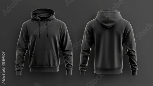 Blank black hoodie template. Long sleeve sweatshirts template with clipping path, gosh for printing. photo