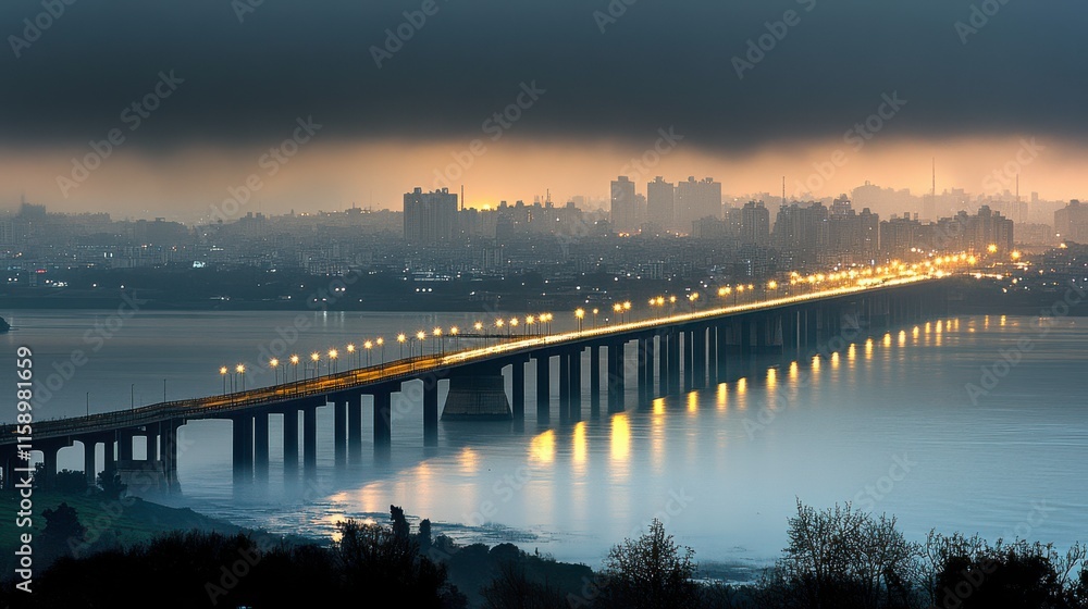 Fototapeta premium Dramatic Cityscape with Smog and Evening Light