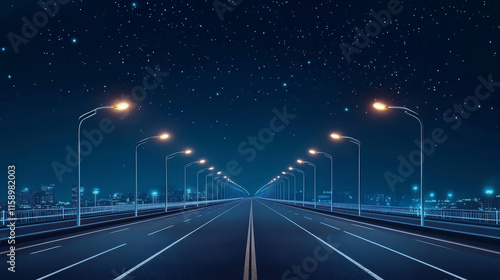 Wallpaper Mural Night road with street lamps perspective view. Empty highway with glowing lanterns under dark starry sky. Megapolis infrastructure with modern illumination Realistic 3d vector illustration, background Torontodigital.ca