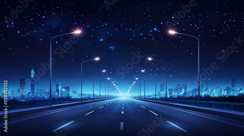 Wallpaper Mural Night road with street lamps perspective view. Empty highway with glowing lanterns under dark starry sky. Megapolis infrastructure with modern illumination Realistic 3d vector illustration, background Torontodigital.ca